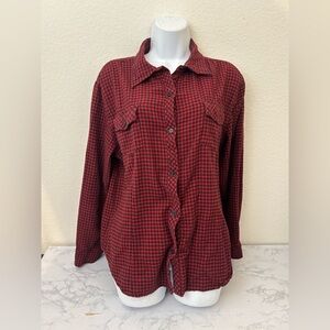 Keren Hart Long Sleeve Button Down Blouse Size XL Red Plaid Shirt Top​